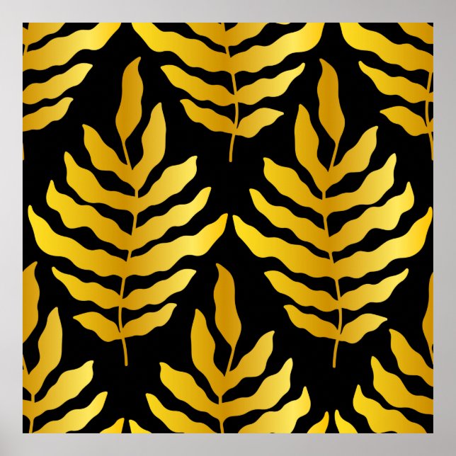 Modern design med löv. Tropiska löven guld Poster (Framsidan)