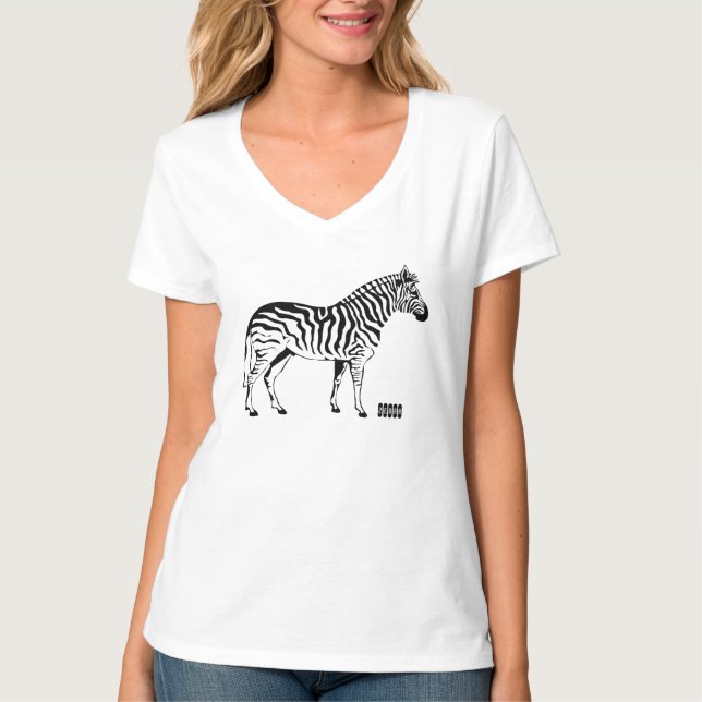 Modern design zebra tryck för hennes vita t shirt (Framsida)