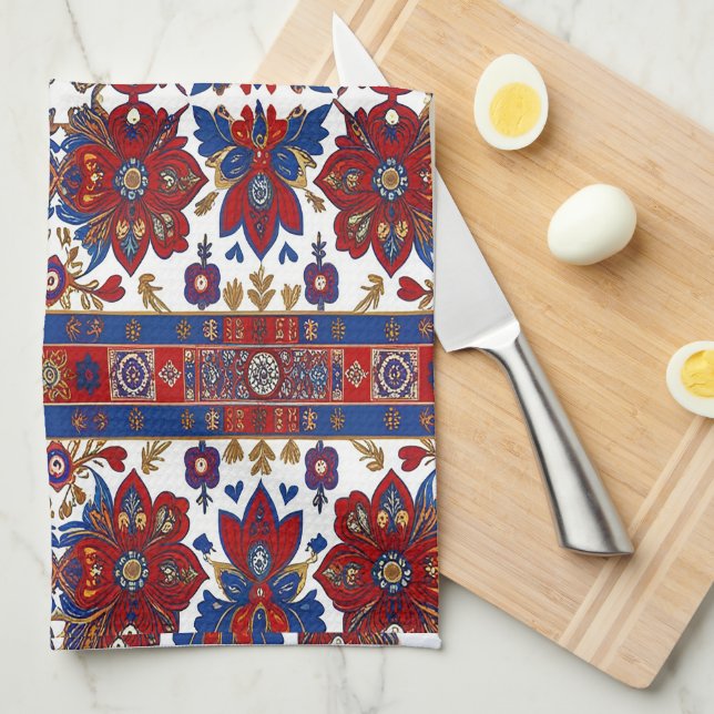 Modern designed inspired Serbian ethnic seamless Kökshandduk (Vikt i Fjärdedel)