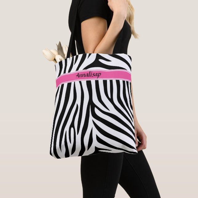 Modern designer personlig zebra rand Dam Tygkasse (Närbild)