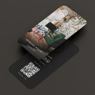 Modern Designer Porträtt Photo Logotyp QR Black Visitkort