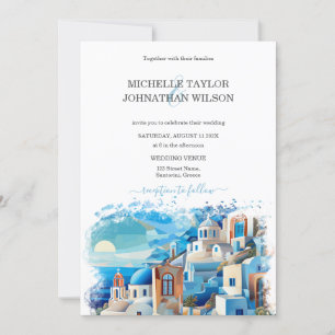 Modern Destination Wedding Santorini Grekland Inbjudningar