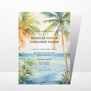 Modern Destinationsbröllop Handflatan Träd Beach Inbjudningar