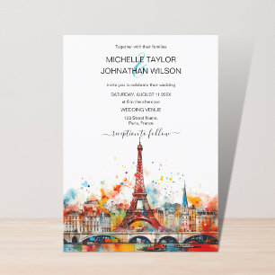Modern Destinationsbröllop Paris Eiffel Torn Inbjudningar