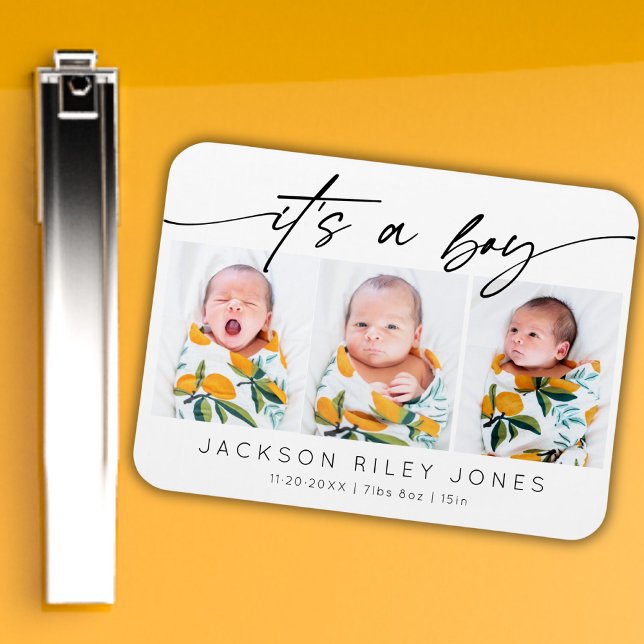 Modern Det är en Boy Baby Newborn 3 Photo Collage Magnet (Skapare uppladdad)