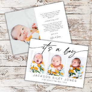 Modern Det är en Boy Baby Newborn 3 Photo Collage Meddelande