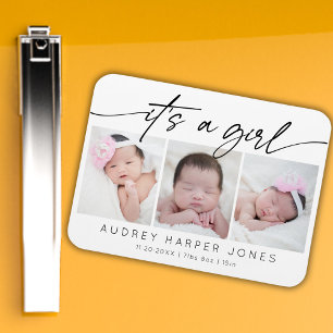 Modern Det är en flicka Baby Newborn 3 Foto Collag Magnet
