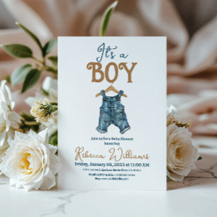Modern Det är en pojk Denim Blue Jean Baby Shower Inbjudningar