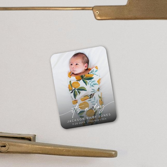 Modern Det är en pojke Baby Nyfödd Foto Script  Magnet (Skapare uppladdad)