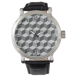 Modern diagonalrutnät, Silver och Mörk Grått/Grått Armbandsur