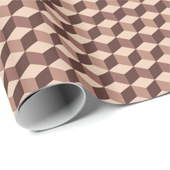 Modern diagonalrutnät, Taupe, Brown och Beige Presentpapper (Rullad Hörn)