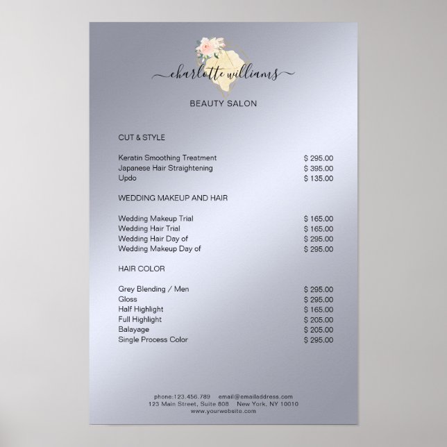 Modern Diamant Blomster Prislista Affisch (Framsidan)
