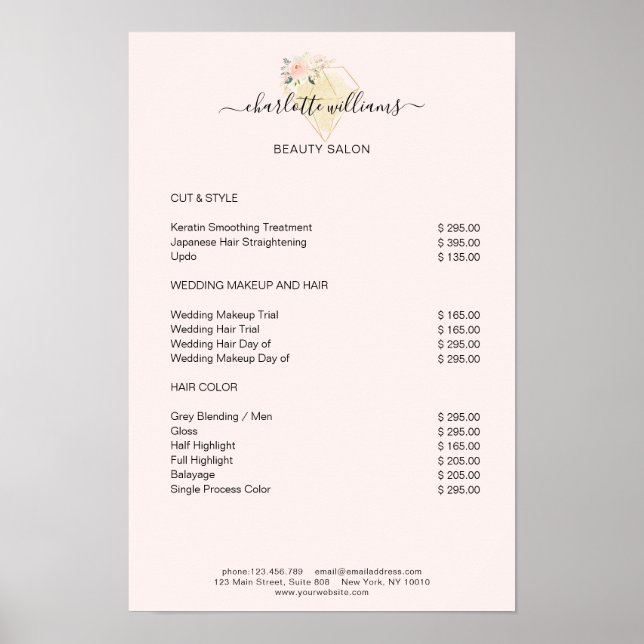Modern Diamant Blomster Prislista Affisch (Framsidan)
