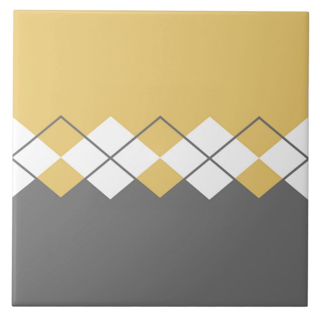 Modern diamant mönster senap-gult, grått, vit kakelplatta (Framsidan)