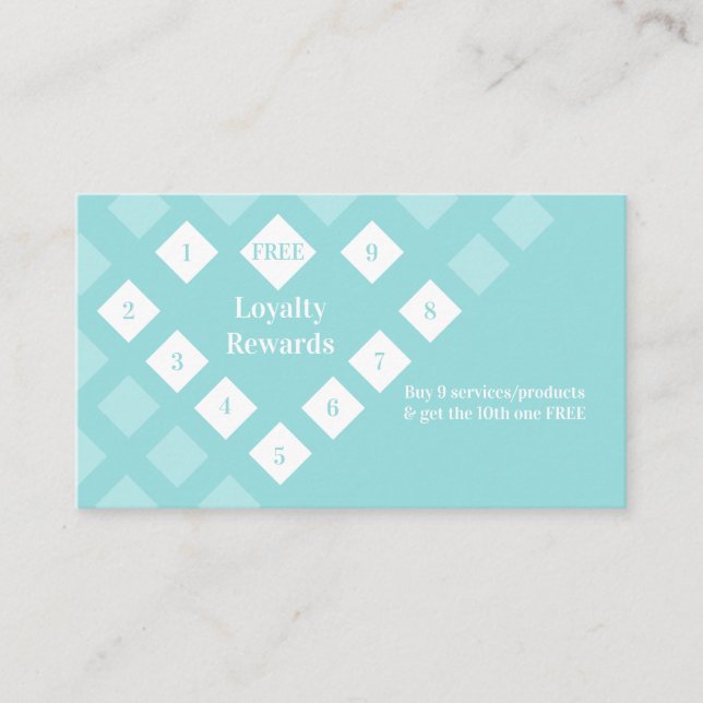 Modern Diamond Heart Loyalty Rewards Aqua Blue Visitkort (Framsida)