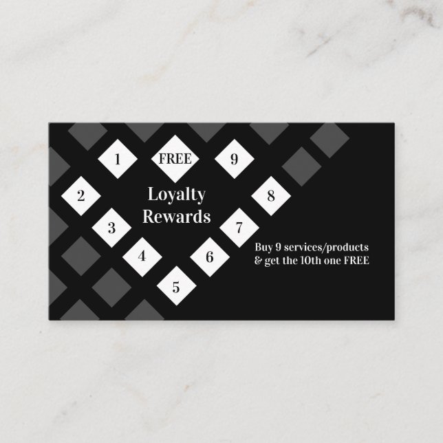 Modern Diamond Heart Loyalty Rewards Black Visitkort (Framsida)