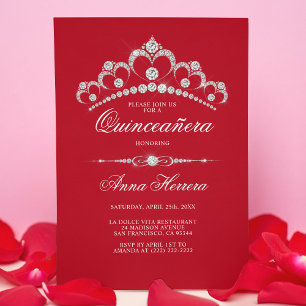 Modern Diamond Tiara Black RED QUINCEAÑERA Inbjudningar