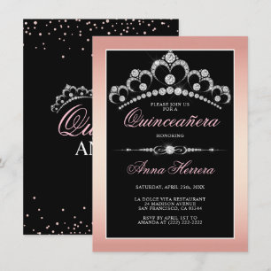 Modern Diamond Tiara Black Rosa QUINCEAÑERA Inbjudningar