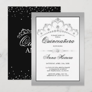 Modern Diamond Tiara Black White QUINCEAÑERA Inbjudningar
