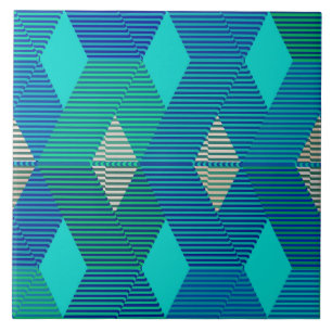 Modern Diamond Warp Skriv ut, Turkos och Blue Kakelplatta
