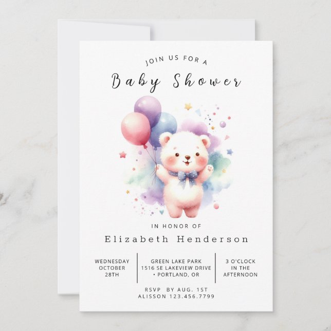 Modern Digital Bear Baby Shower Inbjudningar (Framsida)