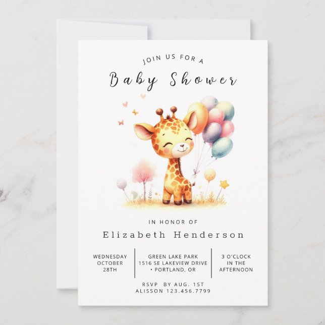 Modern Digital Giraffe Baby Shower Inbjudningar (Framsida)