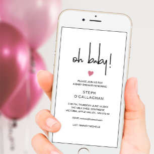 Modern Digital Girl Baby Shower Cellphone Vite Meddelande