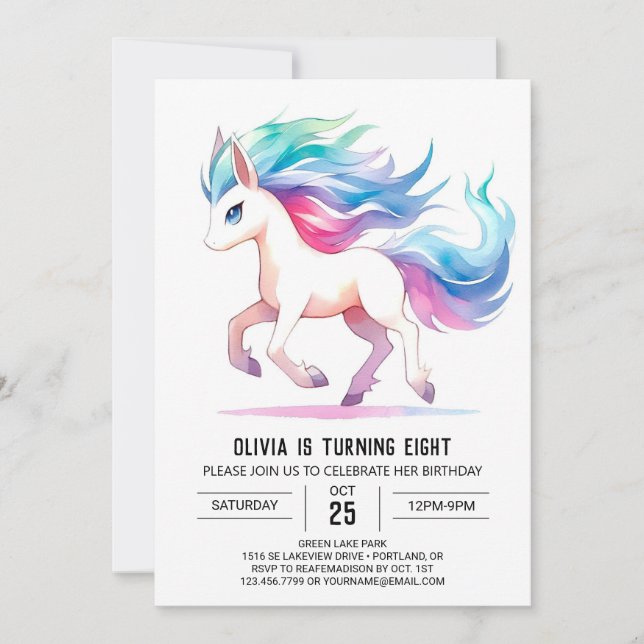 Modern Digital Horse Birthday Inbjudningar (Framsida)