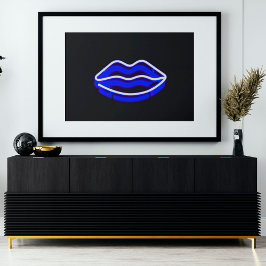 Modern digital konst | Blått Neon Wall Light Läppa Poster