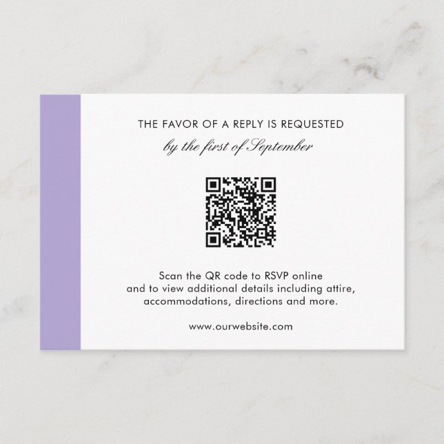 Modern Digital Lavender Lila QR-kod Bröllop OSA Kort (Framsida)