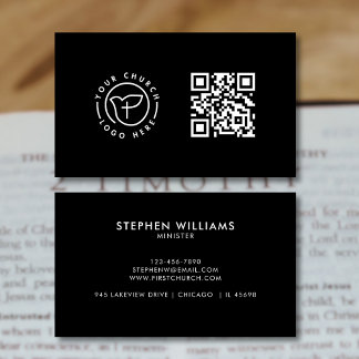 Modern din kyrkas Logotyp QR Code Black and White Visitkort
