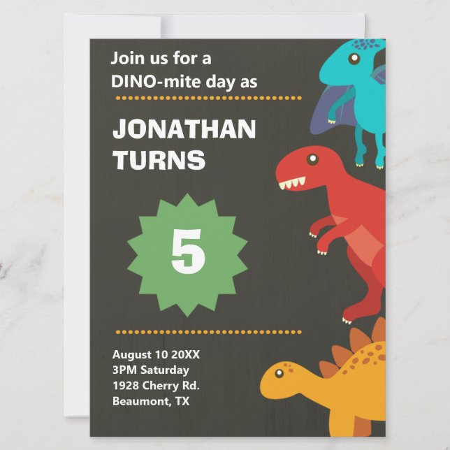 Modern dinosaur barns födelsedag inbjudningar (Framsida)
