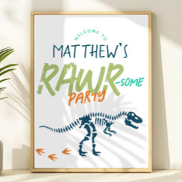 Modern Dinosaur Gräver Pojkar Födelsedags Välkomst Poster