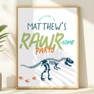 Modern Dinosaur Gräver Pojkar Födelsedags Välkomst Poster