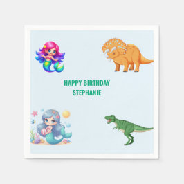 Modern Dinosaur sjöjungfru Födelsedagsfest Pappersservett