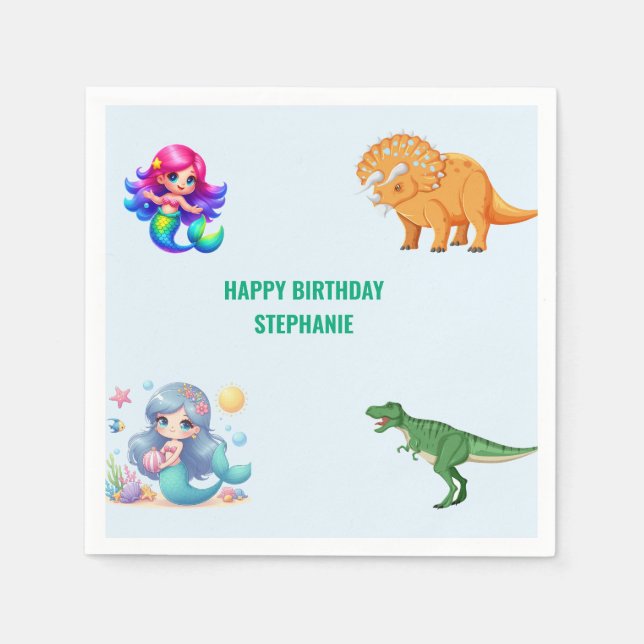 Modern Dinosaur sjöjungfru Födelsedagsfest Pappersservett (Framsidan)