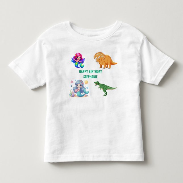 Modern Dinosaur sjöjungfru Födelsedagsfest T Shirt (Framsida)