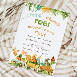 Modern Dinosaur Stomp Chomp Roar 4e födelsedagen Inbjudningar