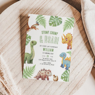 Modern Dinosaur Stomp Chomp & Roar Birthday Inbjudningar