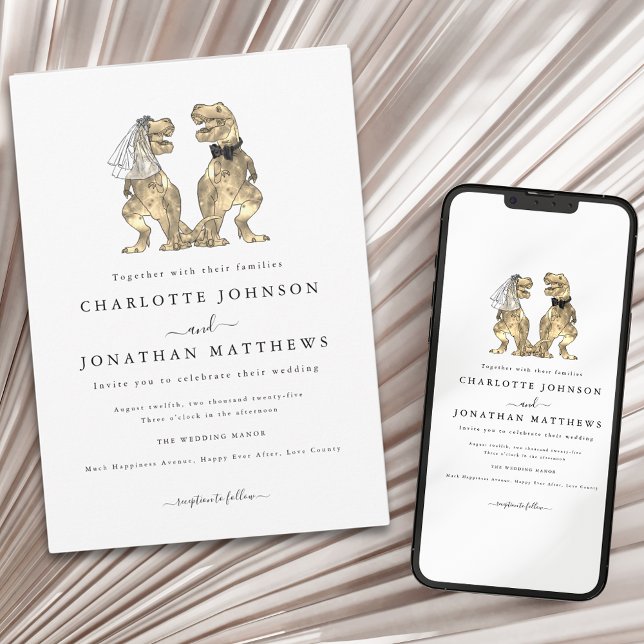 Modern Dinosaur Theme Bröllop Inbjudningar (Modern minimalist dinosaur theme wedding invitation)