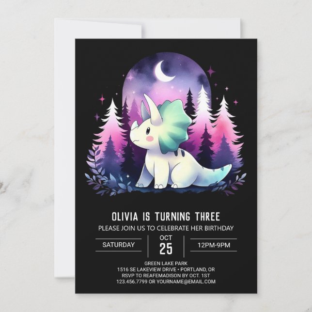 Modern Dinosaur Triceratops Birthday Inbjudningar (Framsida)