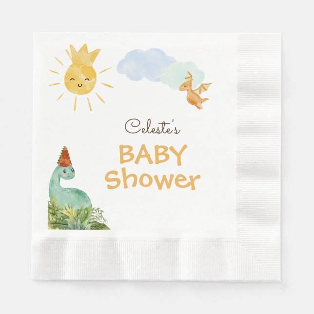 Modern dinosaur White Baby Shower Napkins Pappersservett (Framsidan)