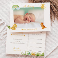 Modern Dinosaur White Photo Birth Notice