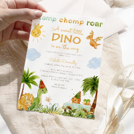 Modern Dinosaur White Sweet Little Baby Shower Inbjudningar