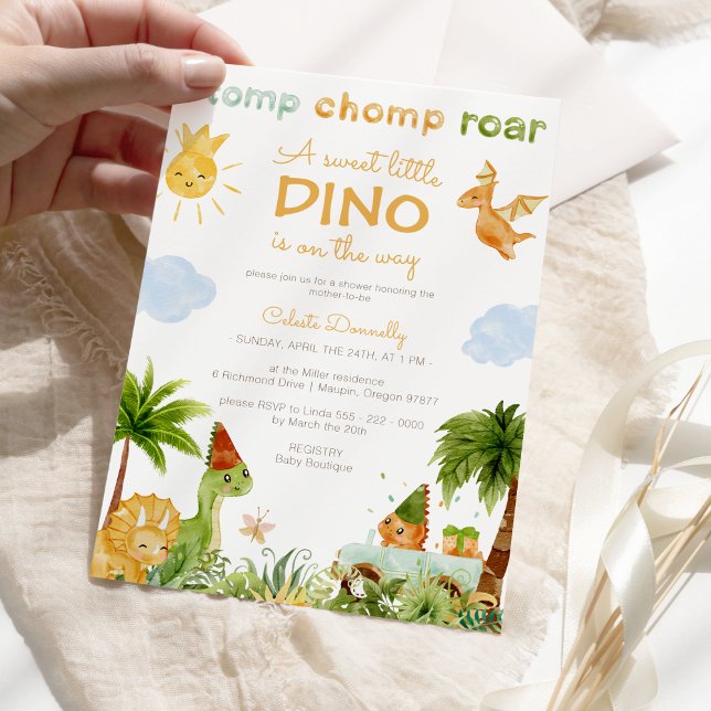 Modern Dinosaur White Sweet Little Baby Shower Inbjudningar (Skapare uppladdad)