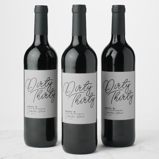 Modern Dirty trettio Personliger Birthday Vin Lab Vinflaska Etikett (Flaskor)