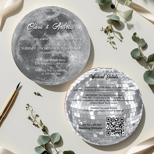 Modern Disco Boll QR-kod, fullständig version Bröl Inbjudningar (Skapare uppladdad)