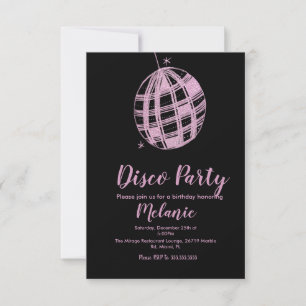 Modern Discofest Glittrande Rosa Boll Inbjudningar