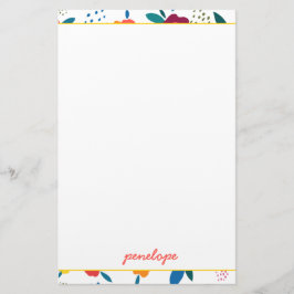 Modern diskett Blommönster Coral Script Namn Brevpapper