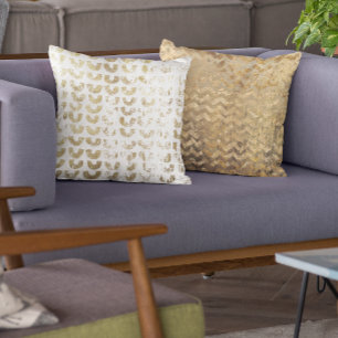 Modern Disted Metallic Guld Mönster - Chevron Kudde